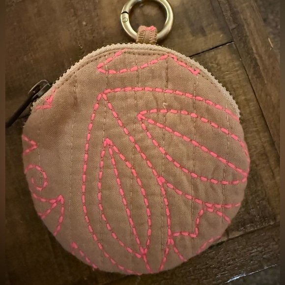 Free People Tan and Pink Embroidered Coin Purse - Picture 3 of 4